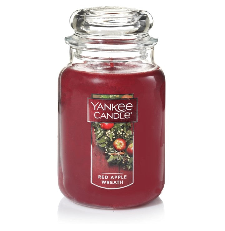 Yankee Candle Red Apple Wreath Scented, Classic 22oz Large Jar Single Wick Candle, Over 110 Hours of Burn Time, Christmas | Holiday Candle - 24hrsmart